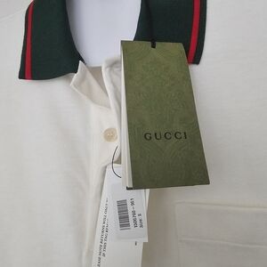 Gucci White Polo Shirt with Green Collar